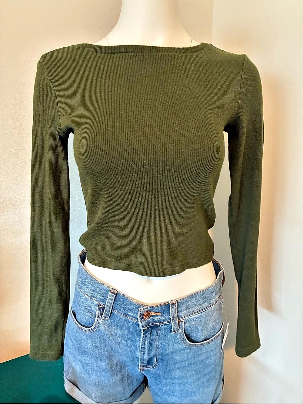 Universal Thread Long Sleeve Ribbed Top in Green Size XS Like New